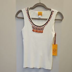 NWT Ruby Road Cream Tank with Orange and Red Accents